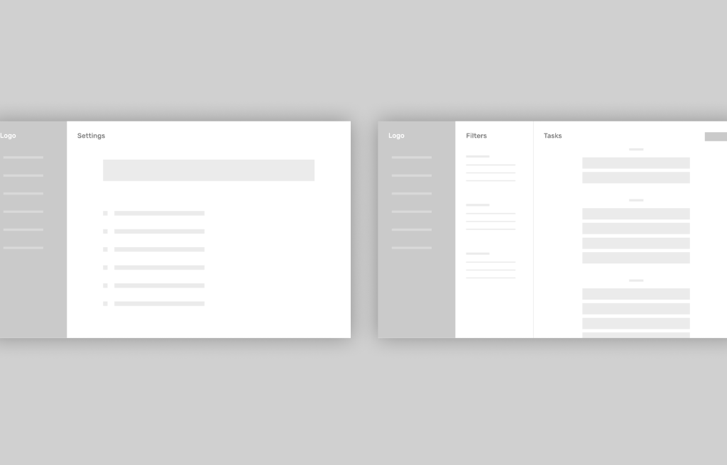 Wireframe Painéis de Configuração, Filtros e Lista de Nodes Cripto Host